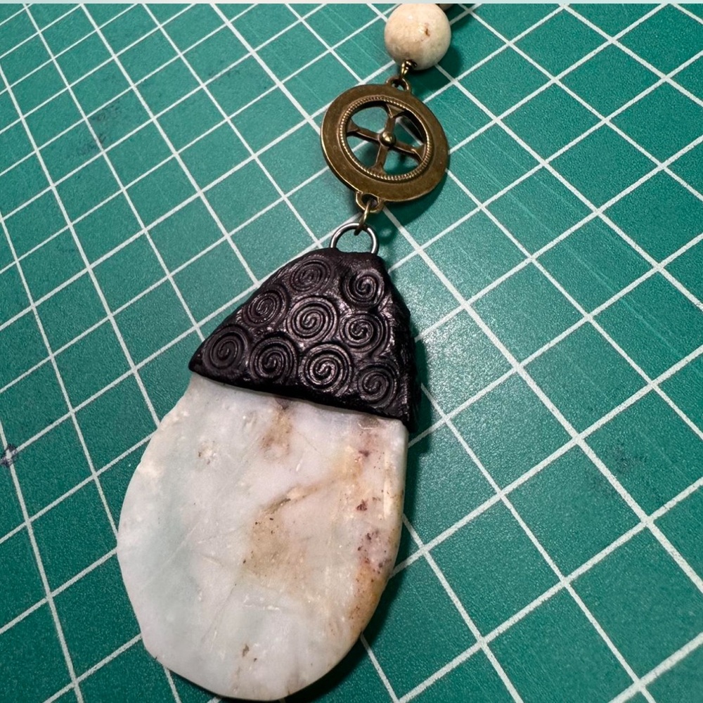Boho Natural Stone & Mixed Metal Pendant Necklace